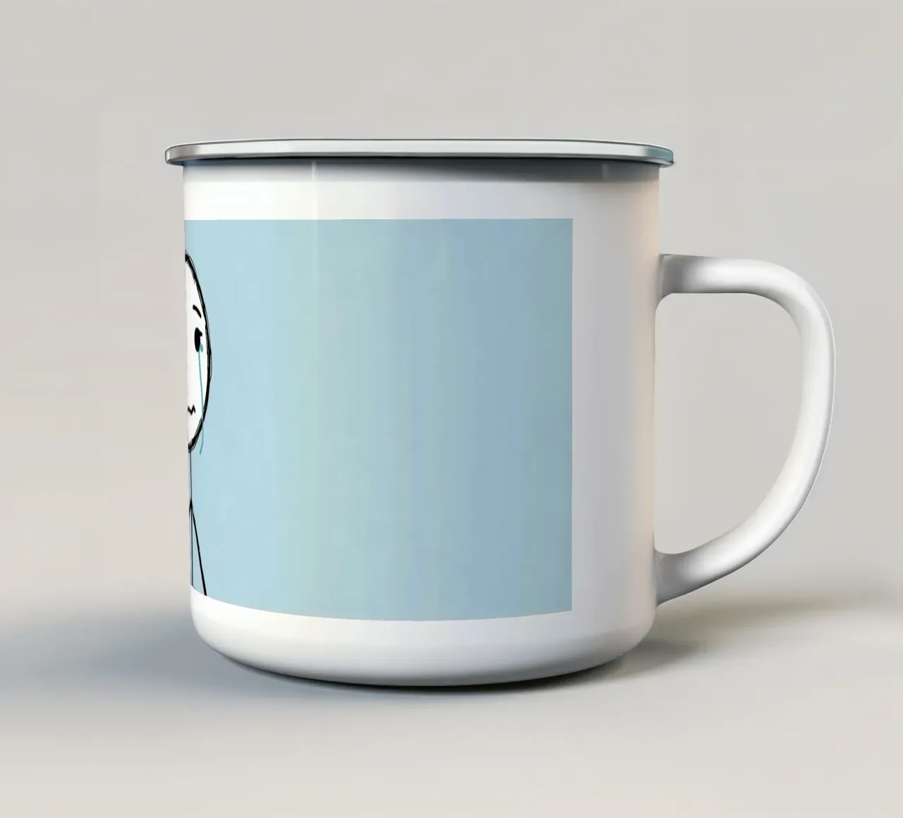 Figura di bastone piangente seduta su una strada grigia tazza in smalto da DesignDoodle