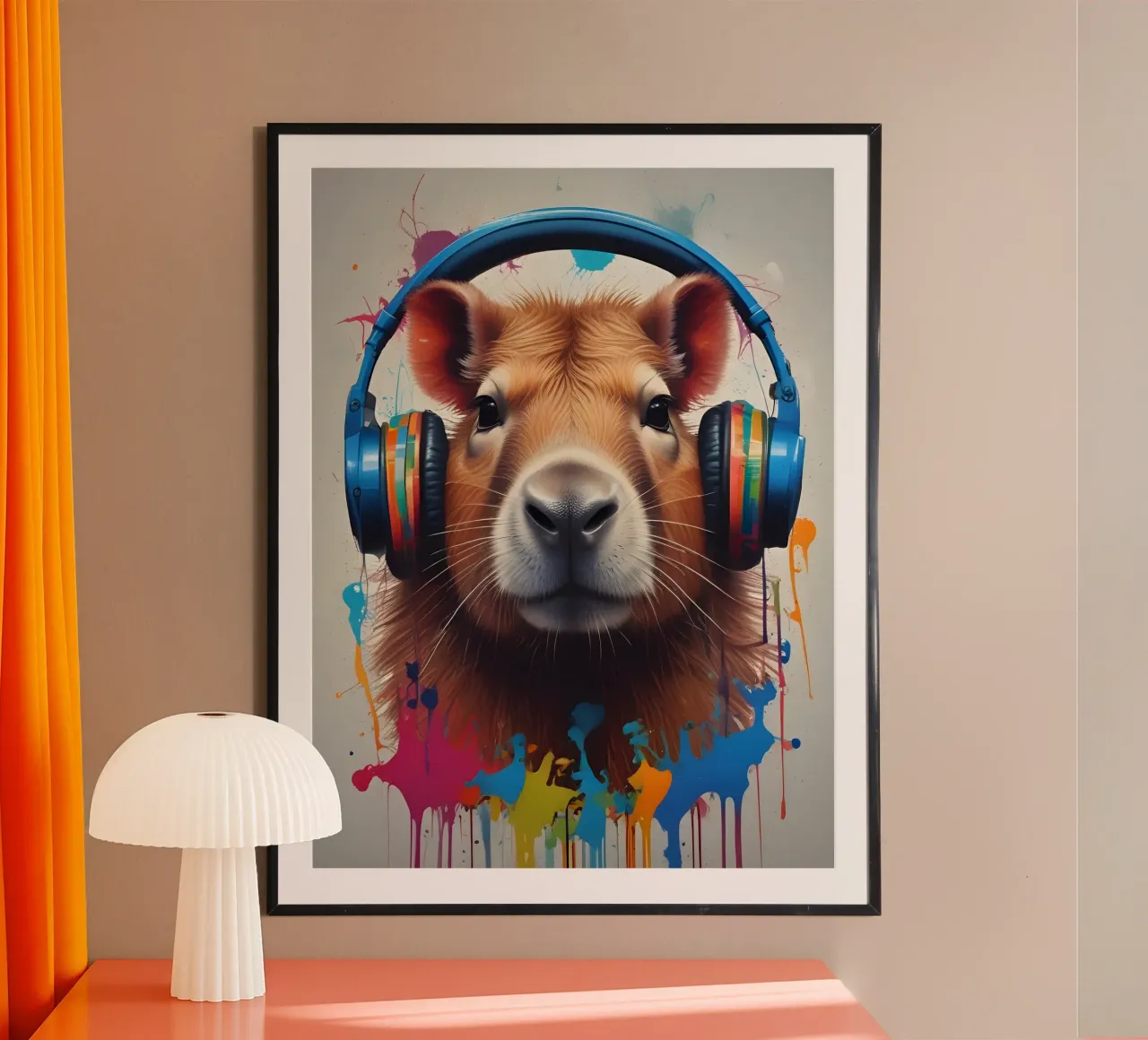 Capybara music graffiti art poster con telaio in legno da MakArena