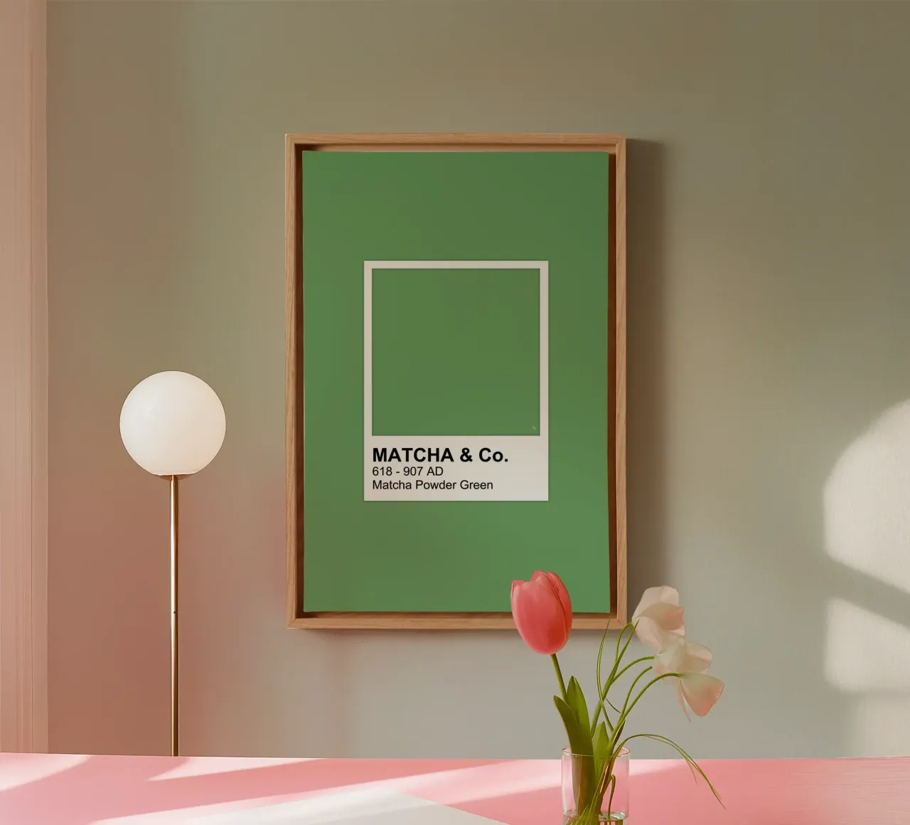 Matcha groene thee kleurstaal canvas met Baklijst van Martina
