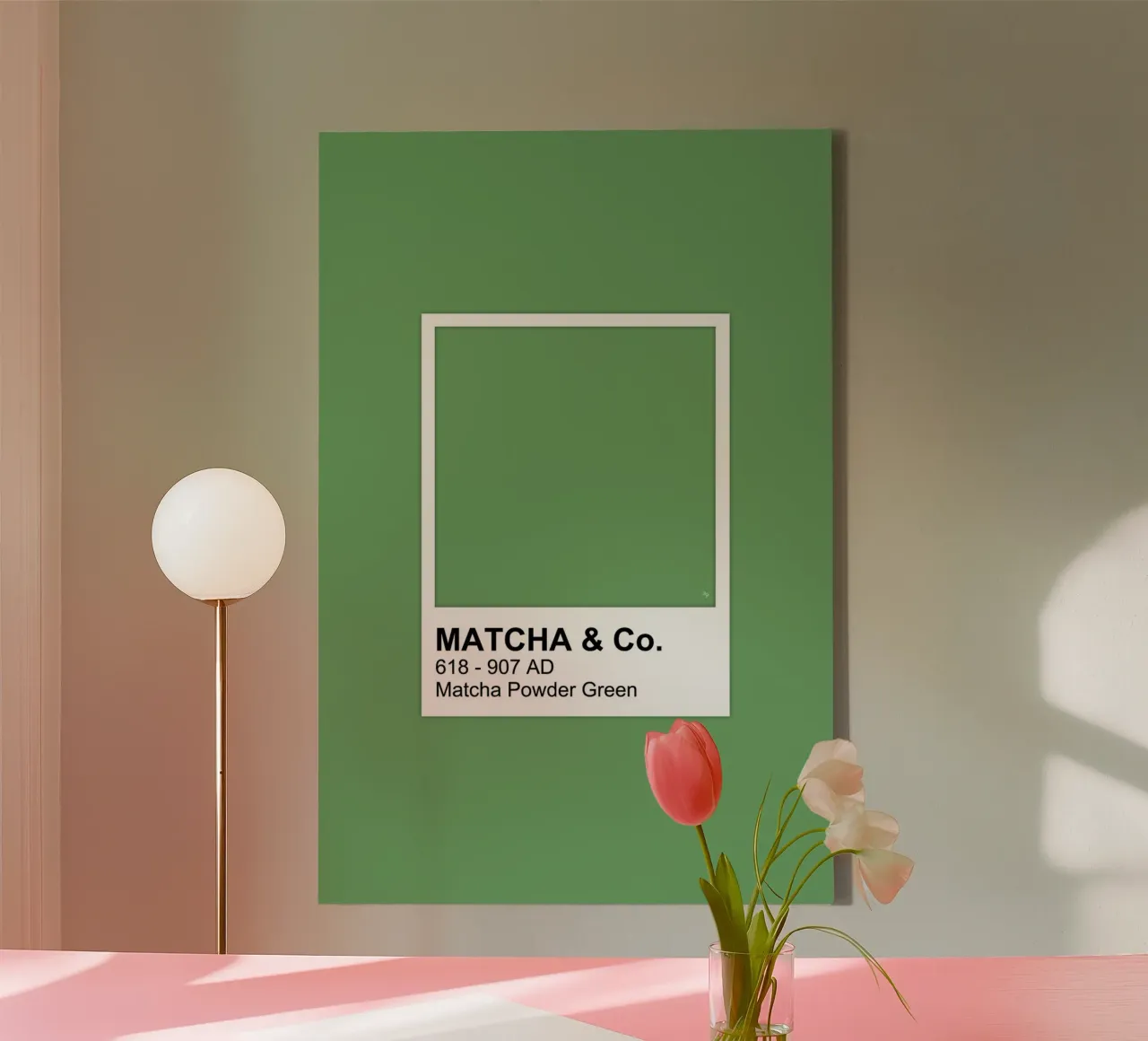 Matcha groene thee kleurstaal canvas met Baklijst van Martina