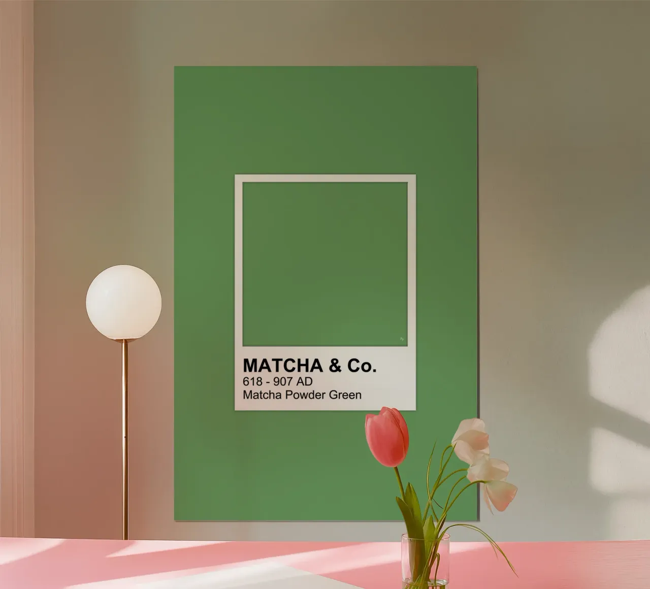 Campione di colore della bevanda al tè verde Matcha poster con telaio in alluminio da Martina