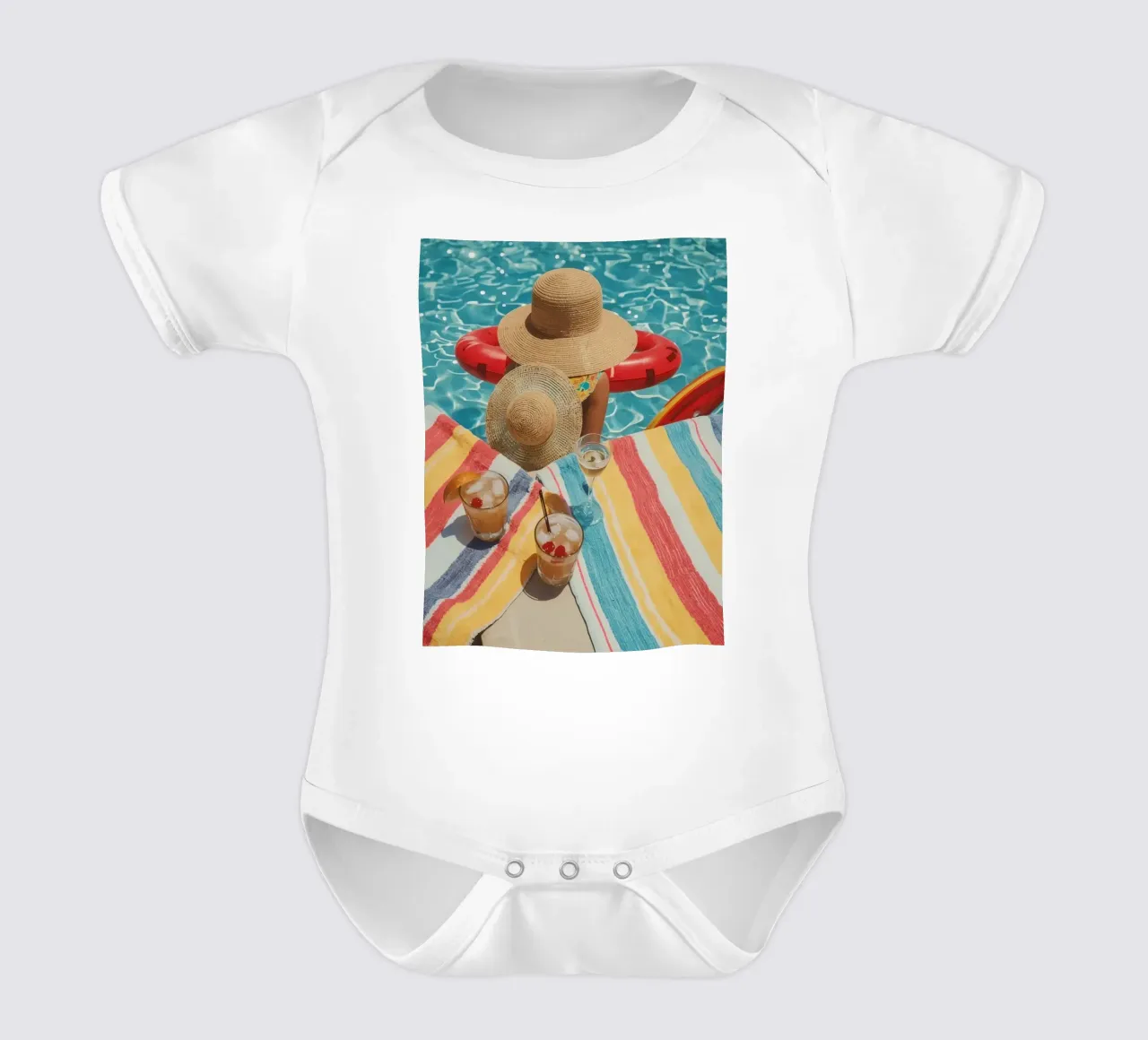 Drinks Hats and Pool Float Beside Swimming Pool short-sleeve baby romper by DesignDoodle