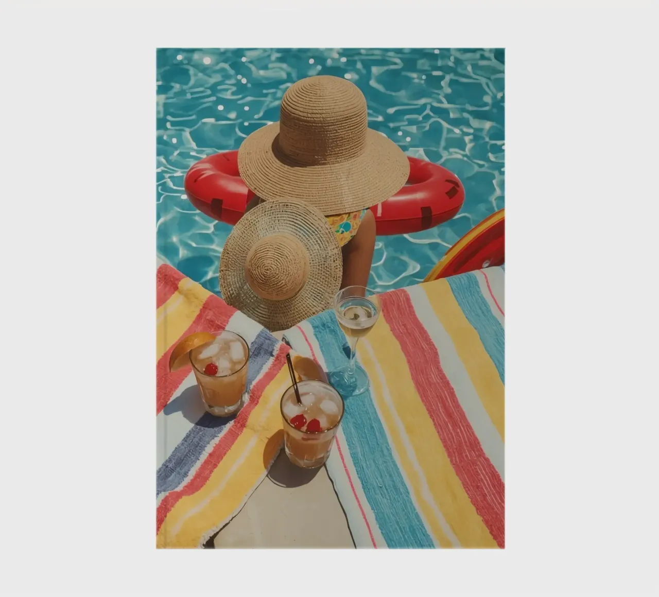Drinks Hats and Pool Float Beside Swimming Pool notebook by DesignDoodle