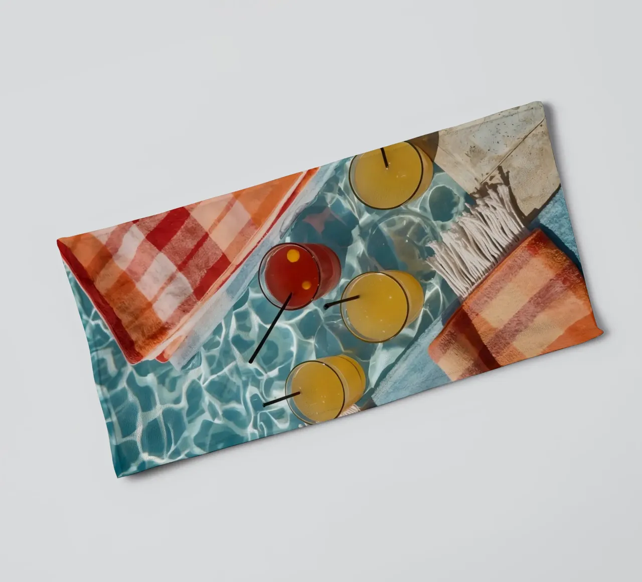 Four Cocktails and Towels Floating in Swimming Pool towel by DesignDoodle