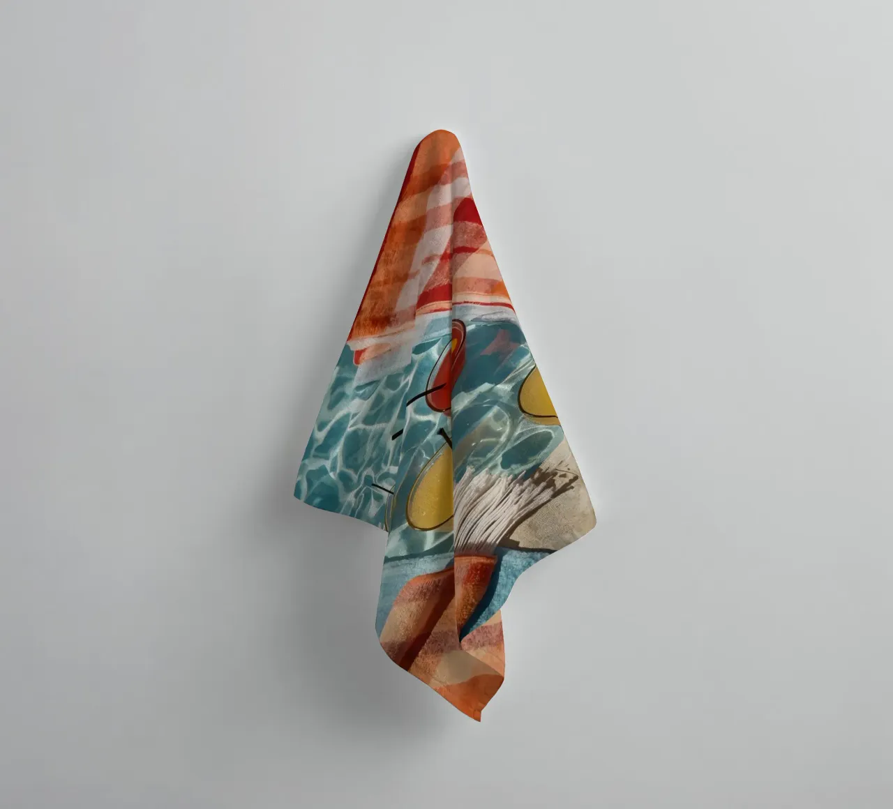 Four Cocktails and Towels Floating in Swimming Pool towel by DesignDoodle