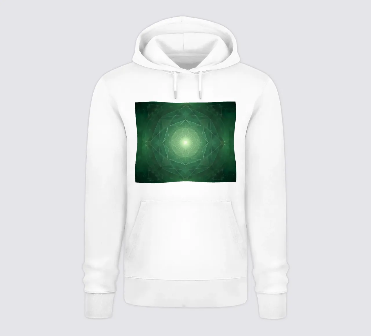 Composizione geometrica radiale verde con luce centrale felpa con cappuccio da DesignDoodle