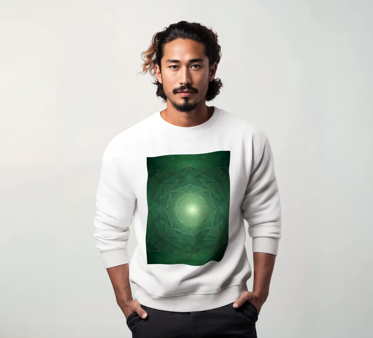 Composizione geometrica radiale verde con luce centrale felpa da DesignDoodle