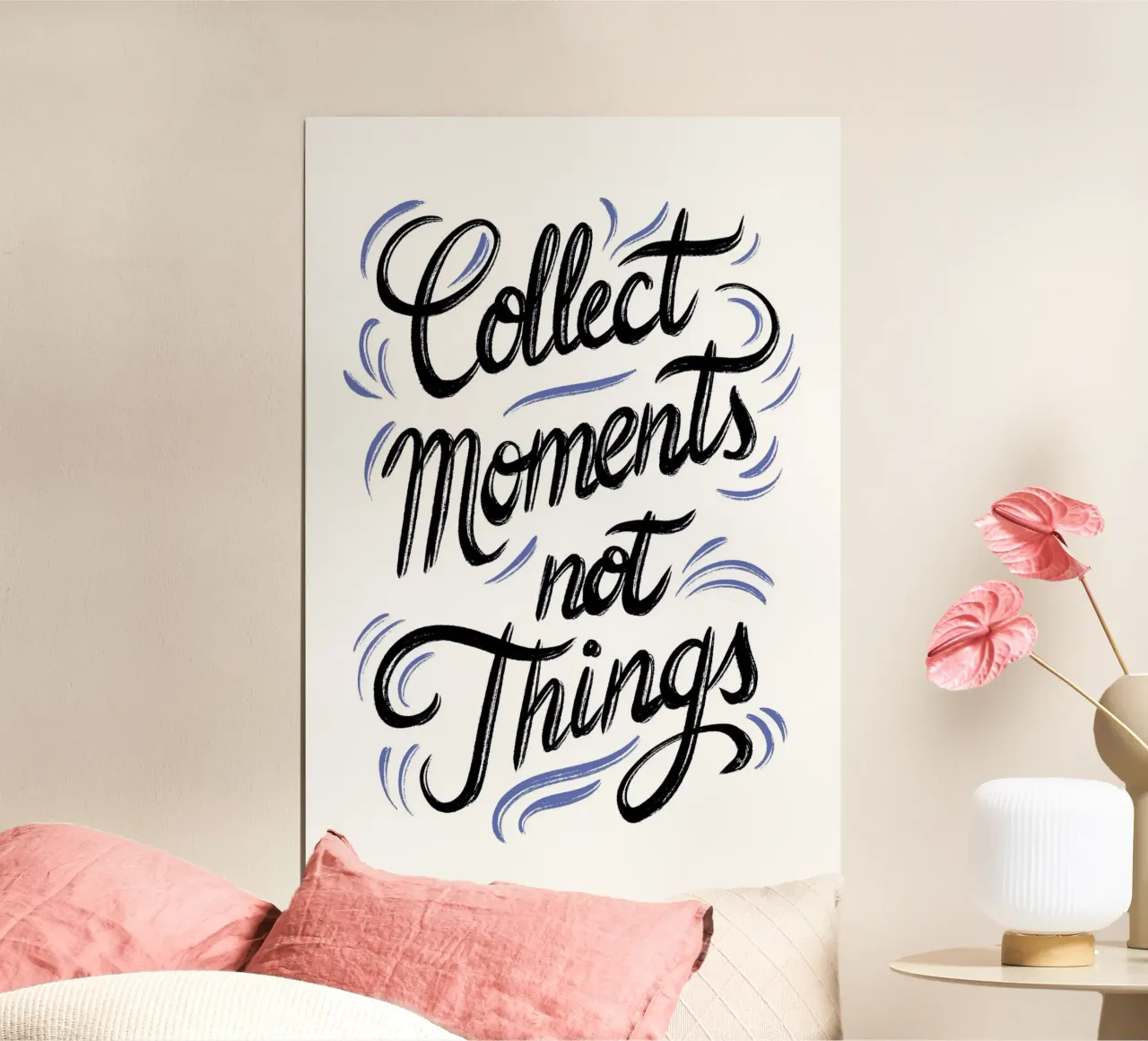 Raccogliere momenti, non cose, citazione poster con telaio in plastica da Martina