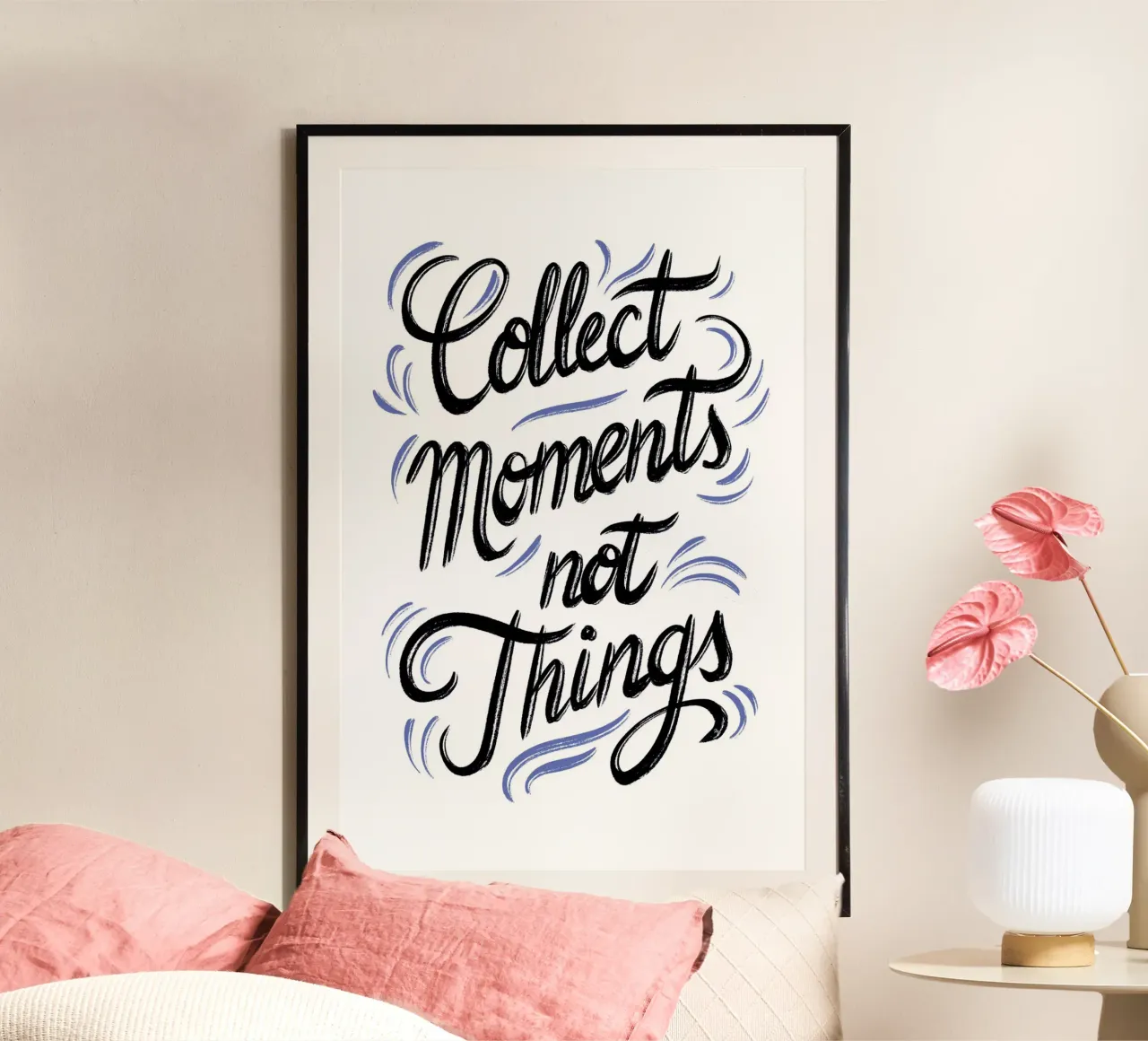 Raccogliere momenti, non cose, citazione poster con telaio in plastica da Martina