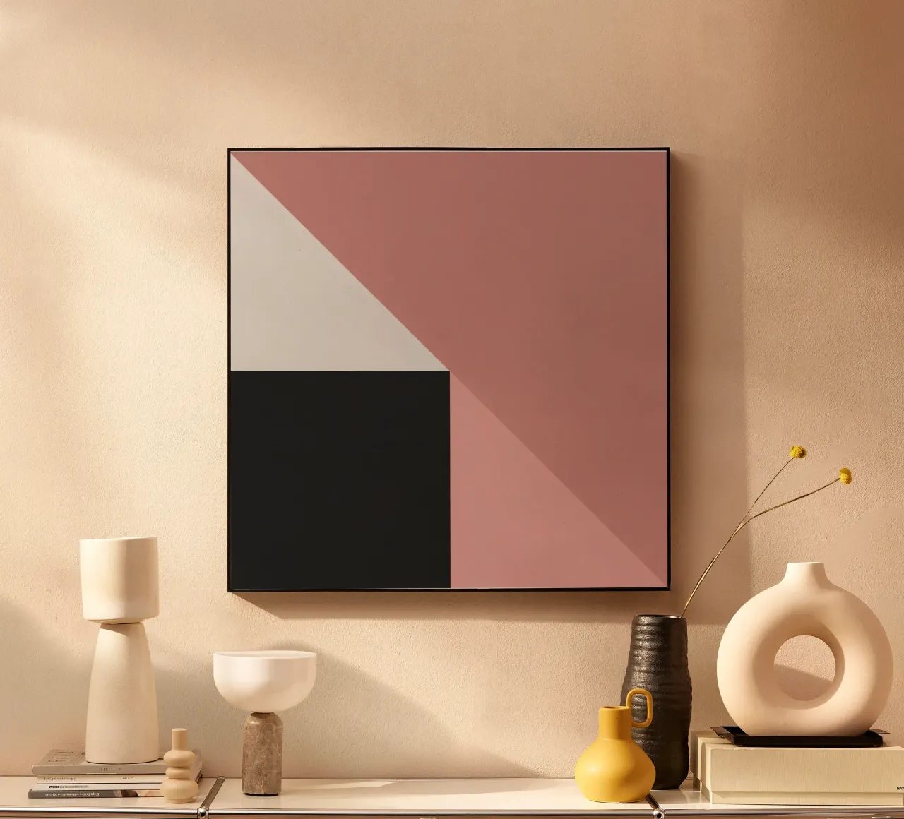 Forme geometriche in rosa, bianco e nero alluminio dibond da DesignDoodle