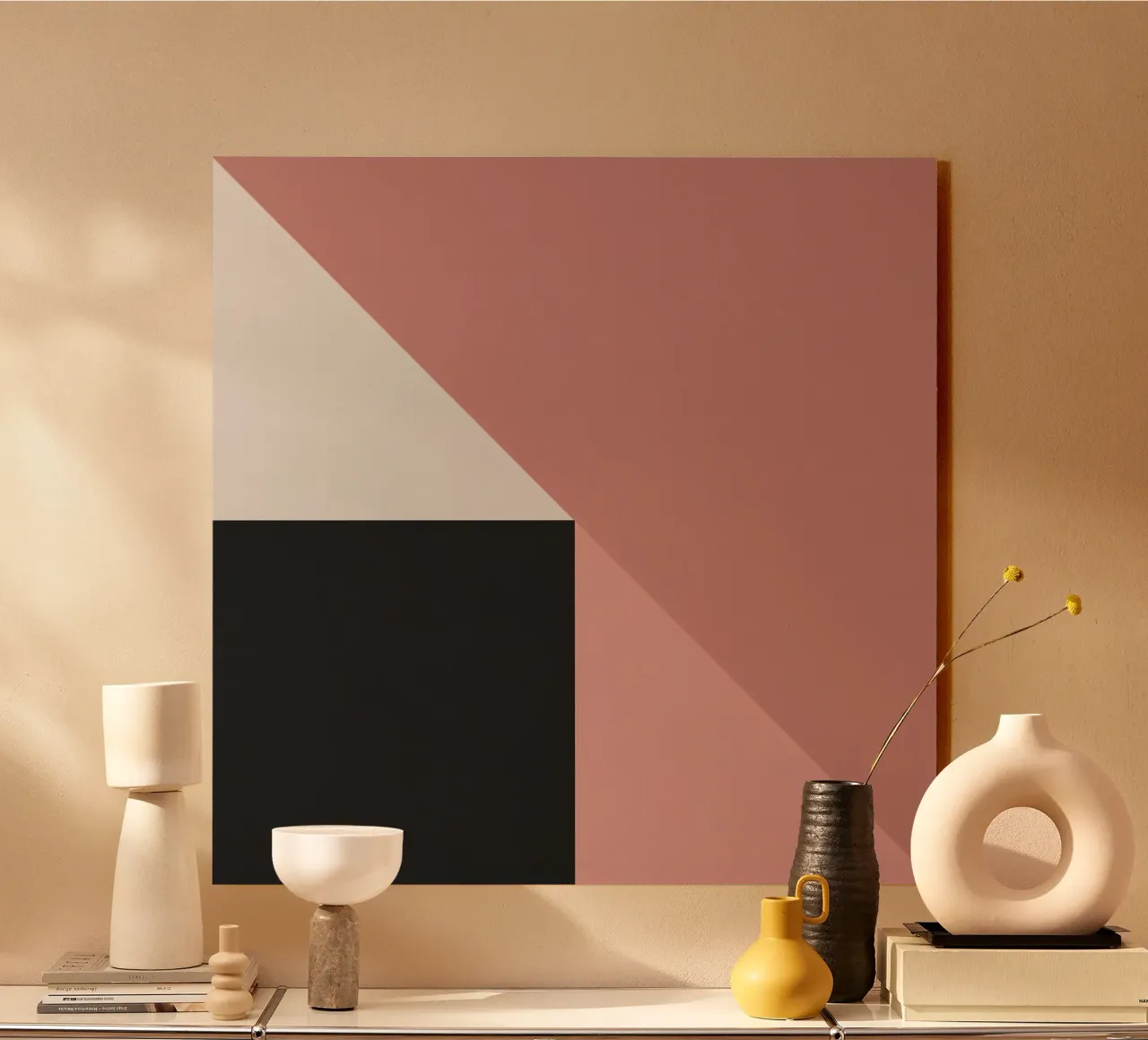 Forme geometriche in rosa, bianco e nero alluminio dibond da DesignDoodle
