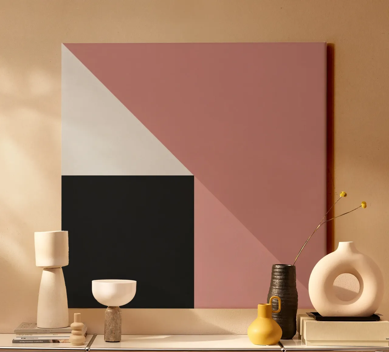 Forme geometriche in rosa, bianco e nero tela con Cornice a cassetta da DesignDoodle
