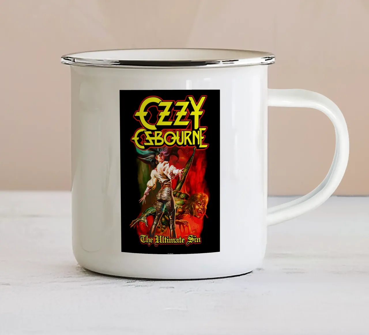 Ozzy Osbourne tazza in smalto da rock music