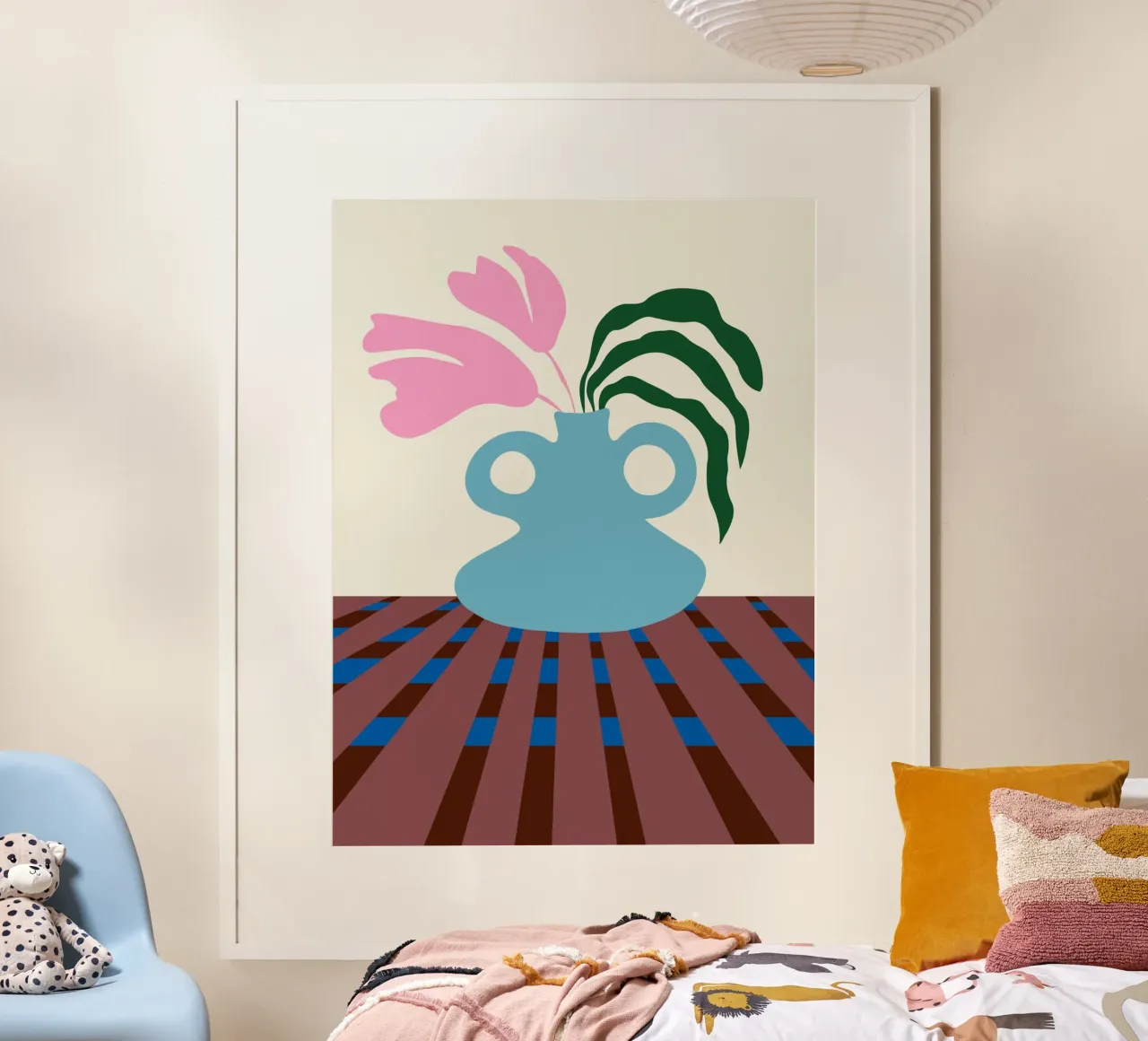 Fiori su argilla poster con telaio in legno da Miho Art Studio