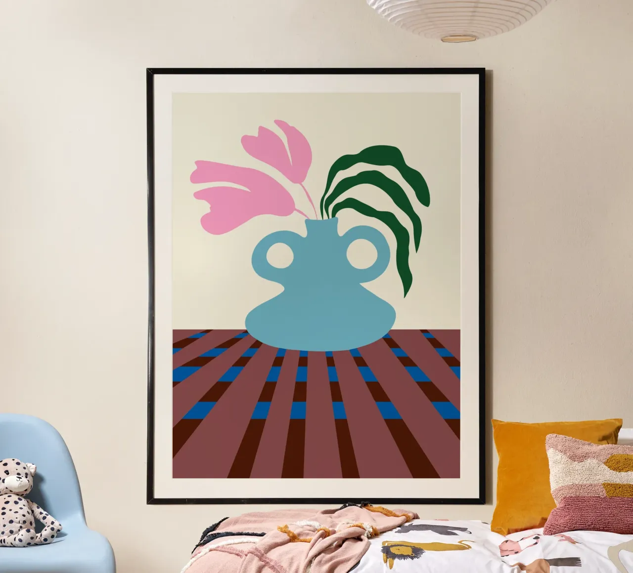 Fiori su argilla poster con telaio in legno da Miho Art Studio