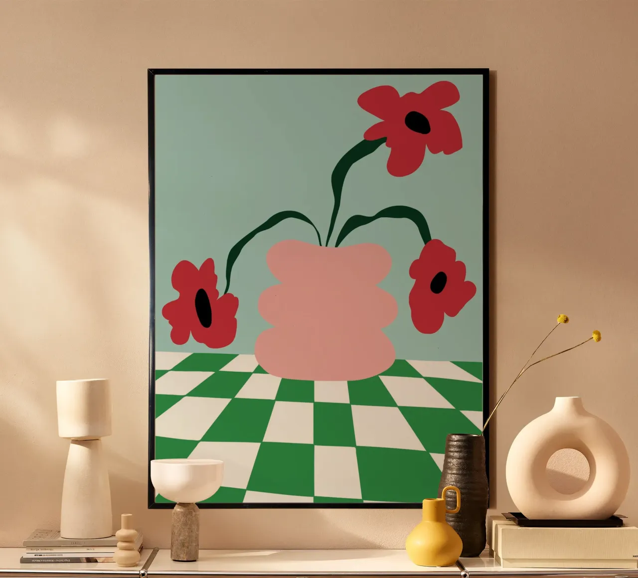 Fiori su argilla poster con telaio in legno da Miho Art Studio