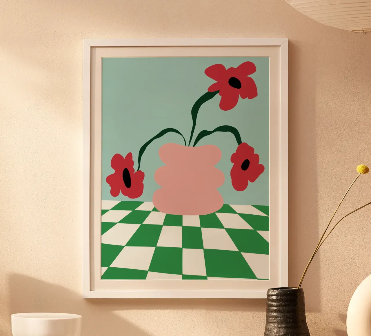 Fiori su argilla poster con telaio in legno da Miho Art Studio
