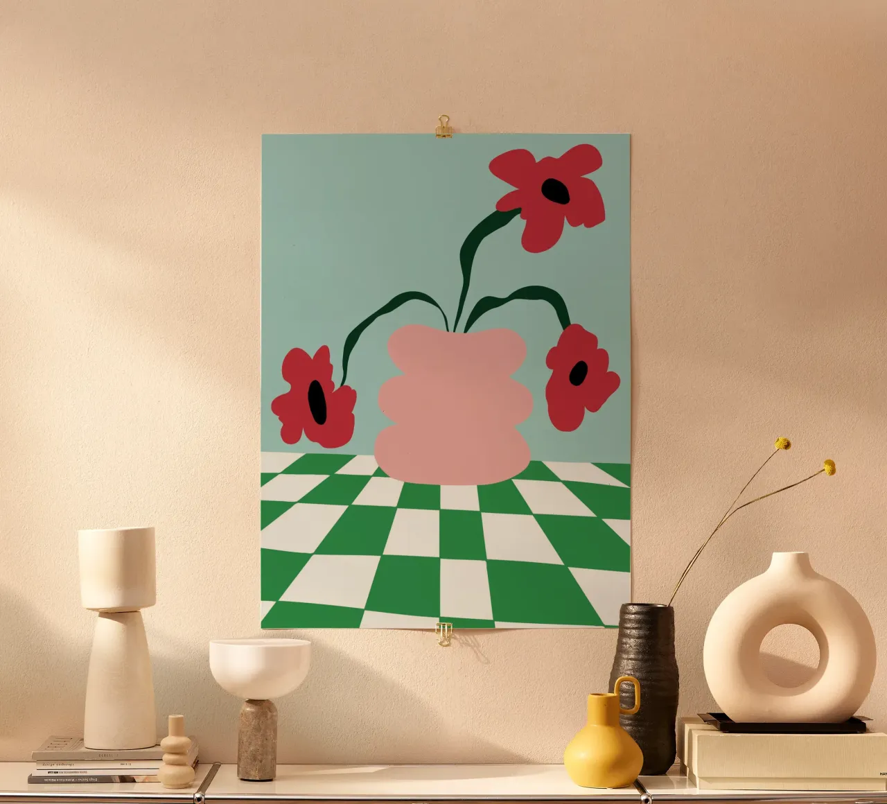 Fiori su argilla poster con telaio in legno da Miho Art Studio