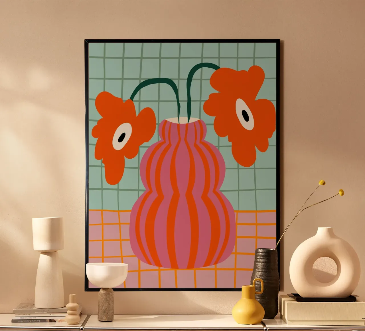 Fioriture colorate in argilla poster con telaio in legno da Miho Art Studio
