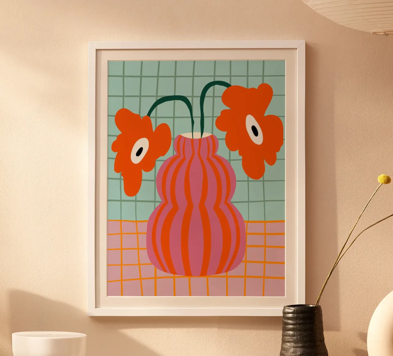 Fioriture colorate in argilla poster con telaio in legno da Miho Art Studio