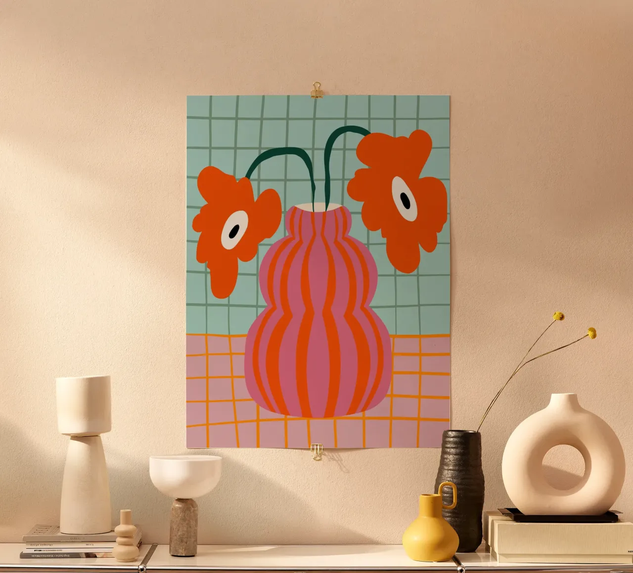 Fioriture colorate in argilla poster con telaio in legno da Miho Art Studio