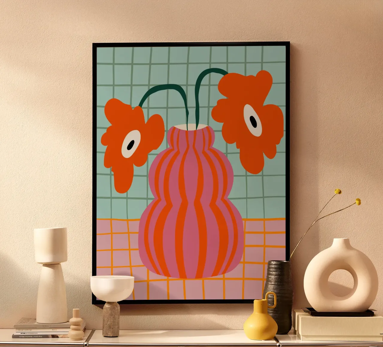 Fioriture colorate in argilla poster con telaio in legno da Miho Art Studio