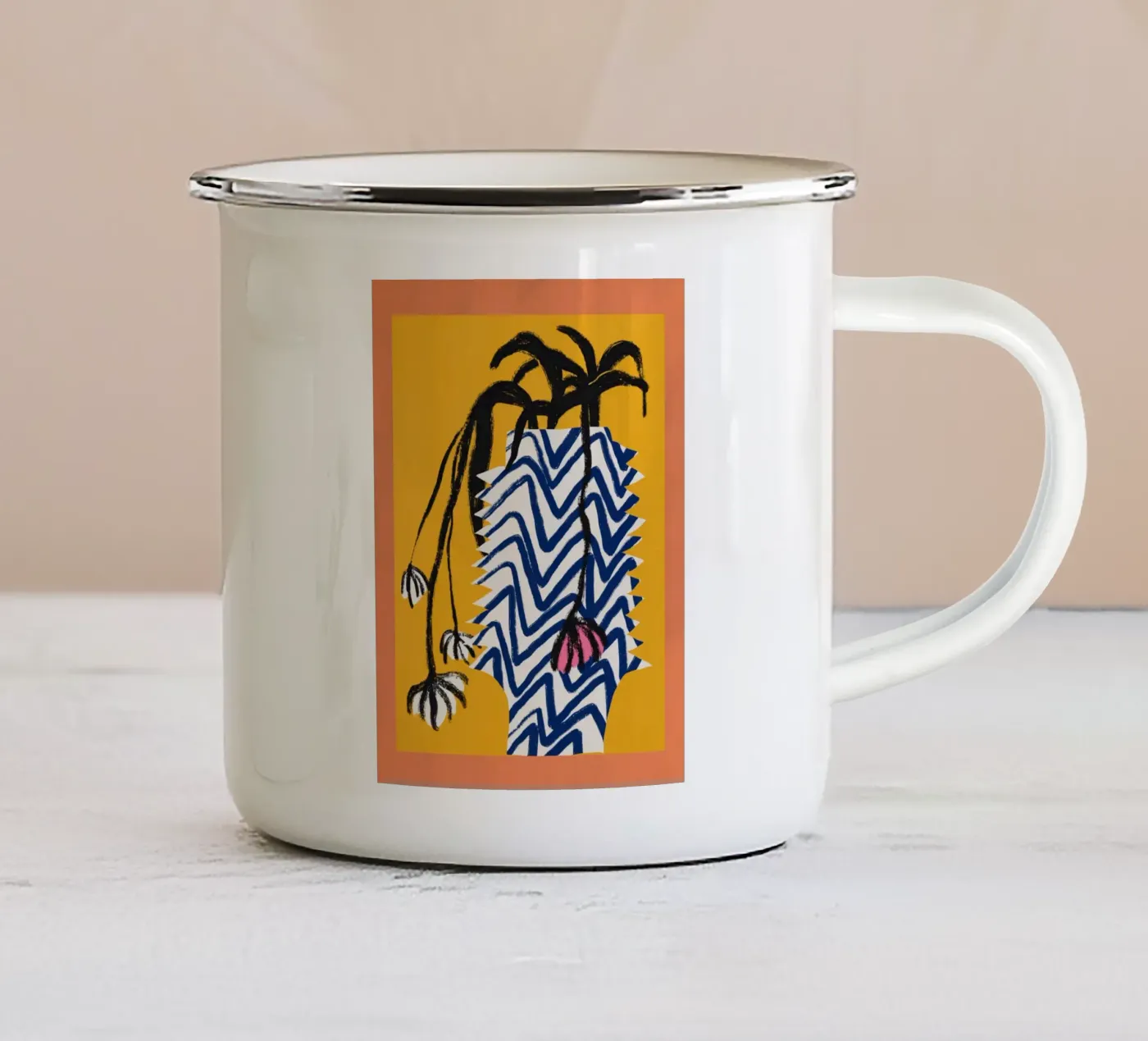 Patterned vase enamel mug by Little Dean