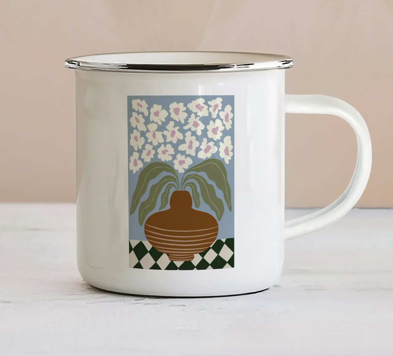 Argilla e fiori retrò tazza in smalto da Miho Art Studio