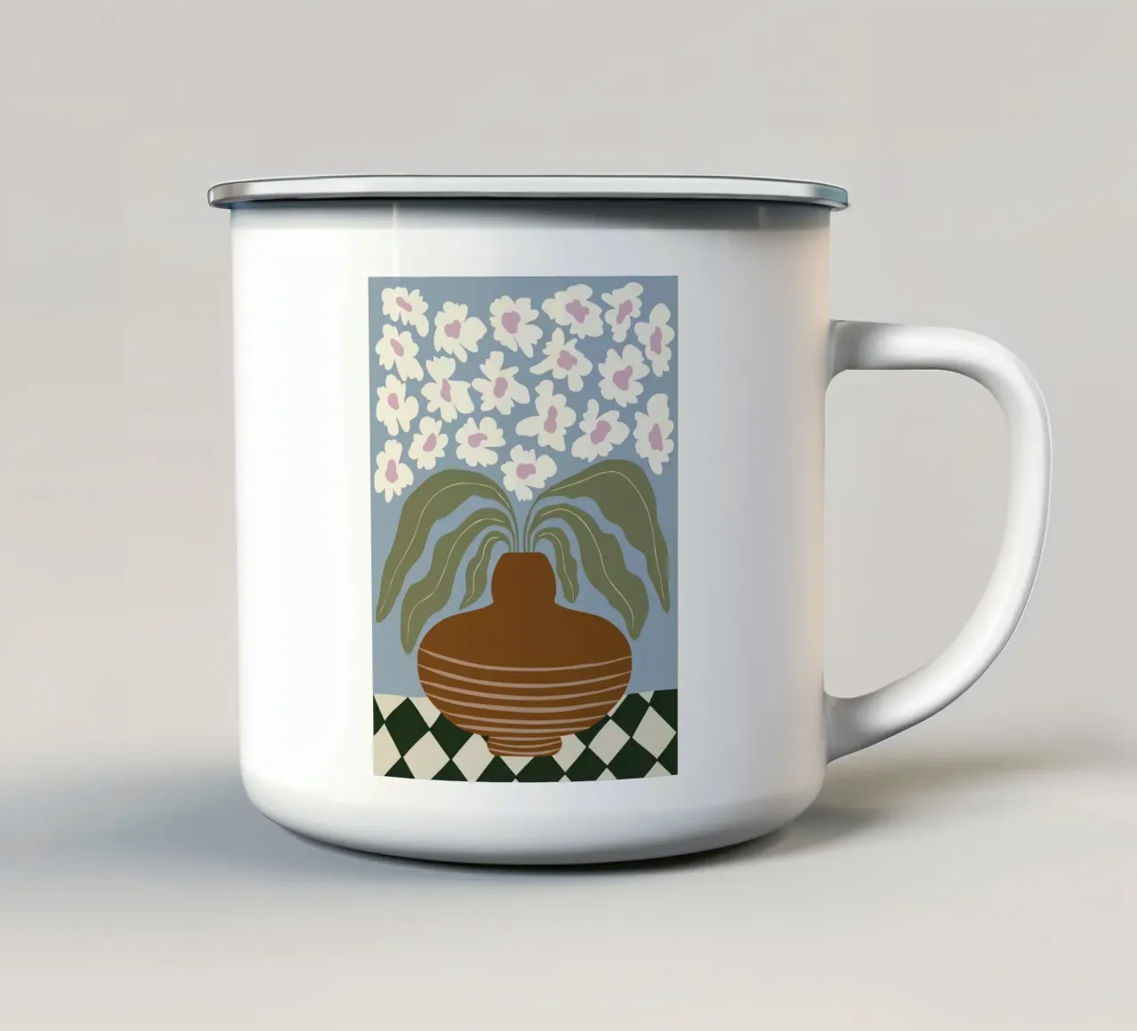 Argilla e fiori retrò tazza in smalto da Miho Art Studio