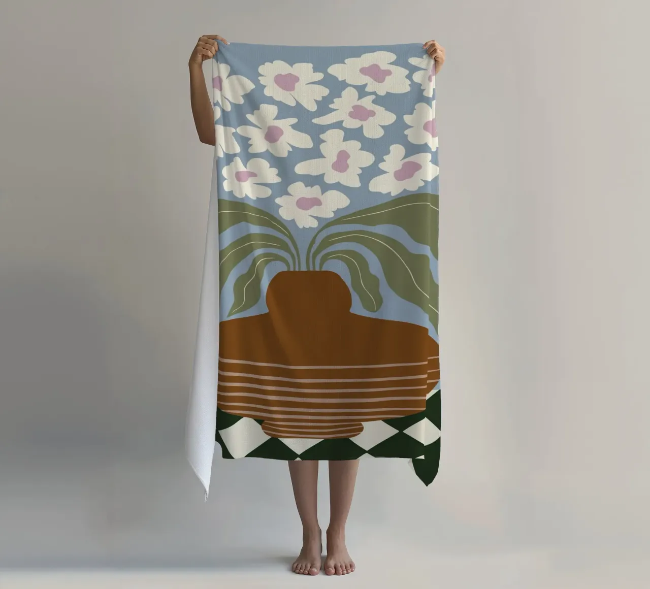 Argilla e fiori retrò telo mare da Miho Art Studio