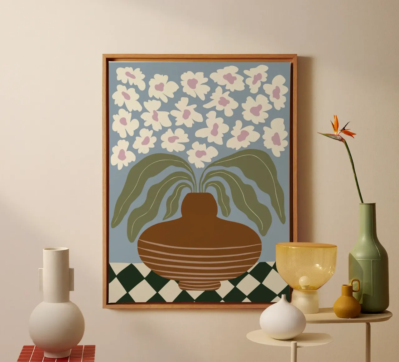 Argilla e fiori retrò tela con Cornice a cassetta da Miho Art Studio