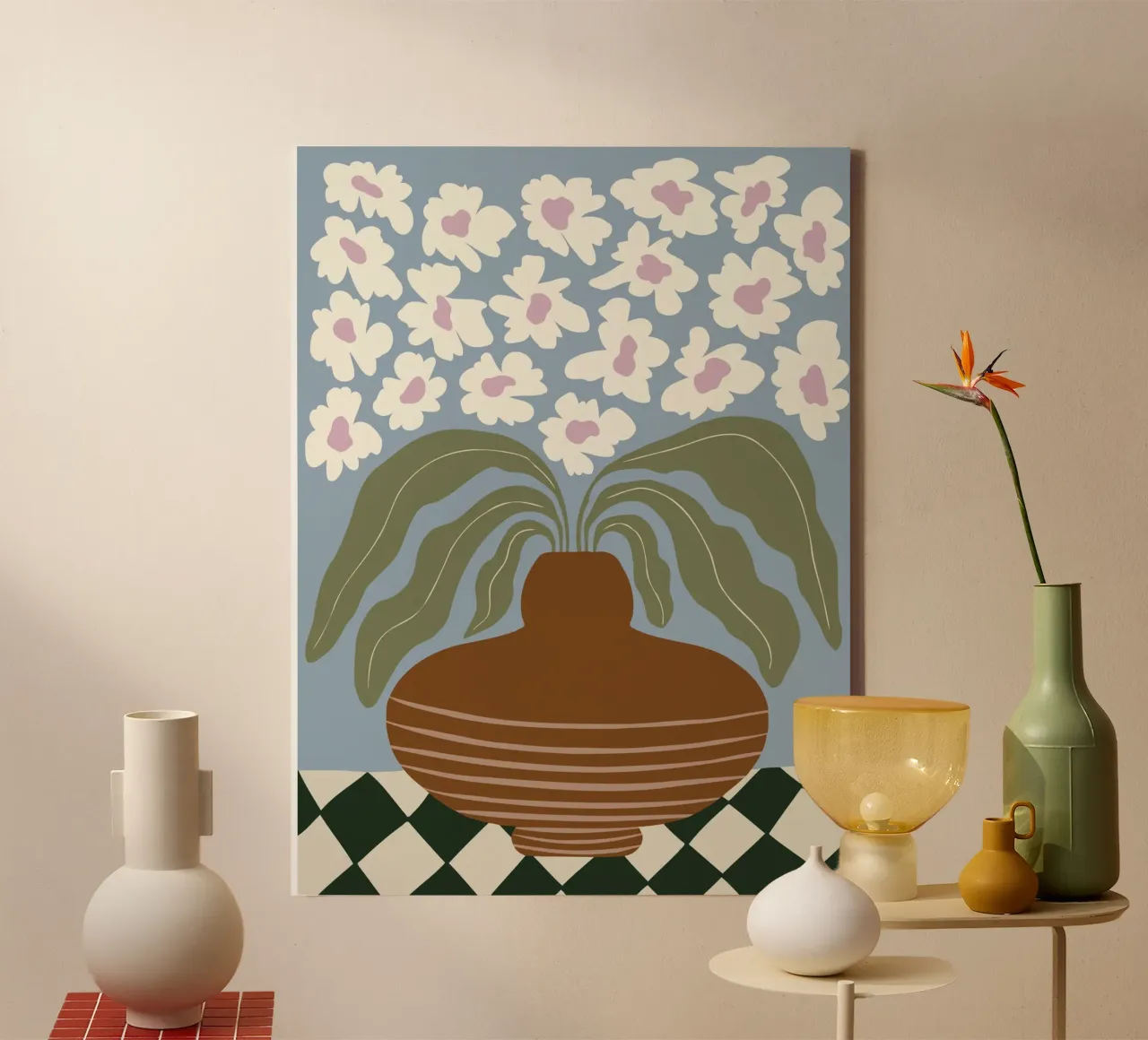 Argilla e fiori retrò tela con Cornice a cassetta da Miho Art Studio