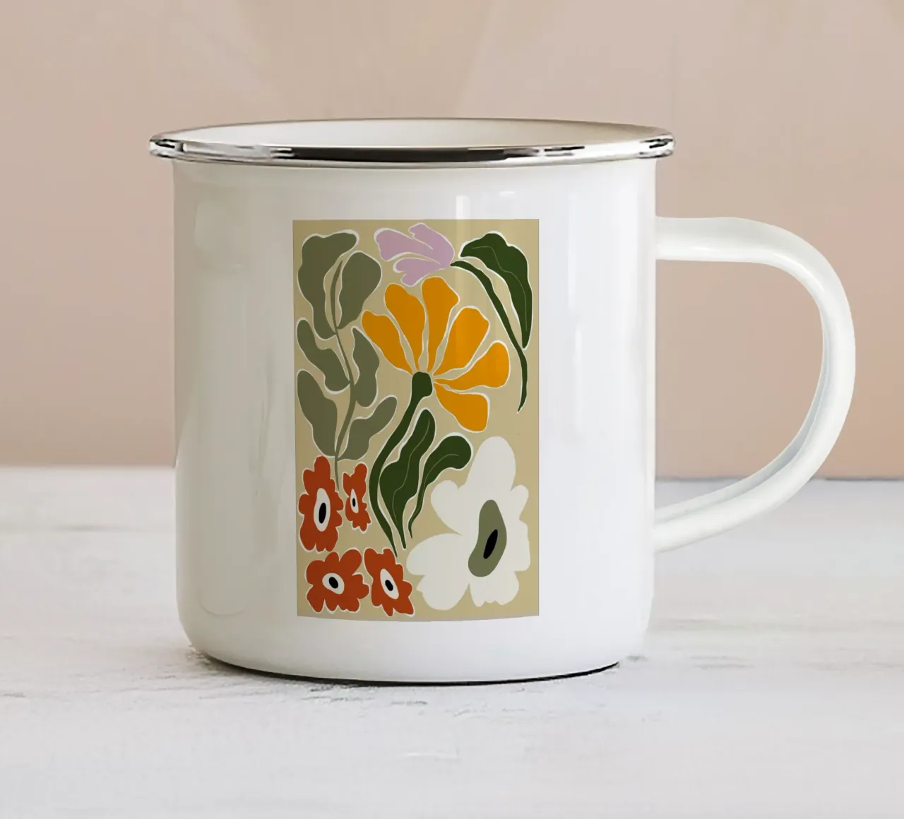 Bloomscape di metà secolo tazza in smalto da Miho Art Studio