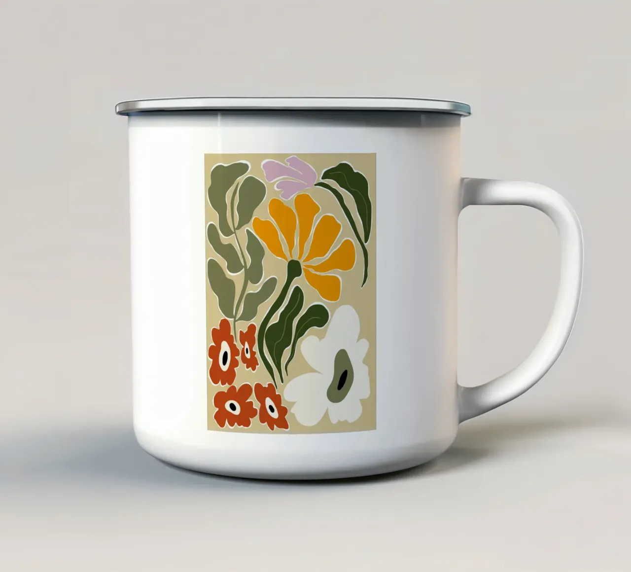 Bloomscape di metà secolo tazza in smalto da Miho Art Studio
