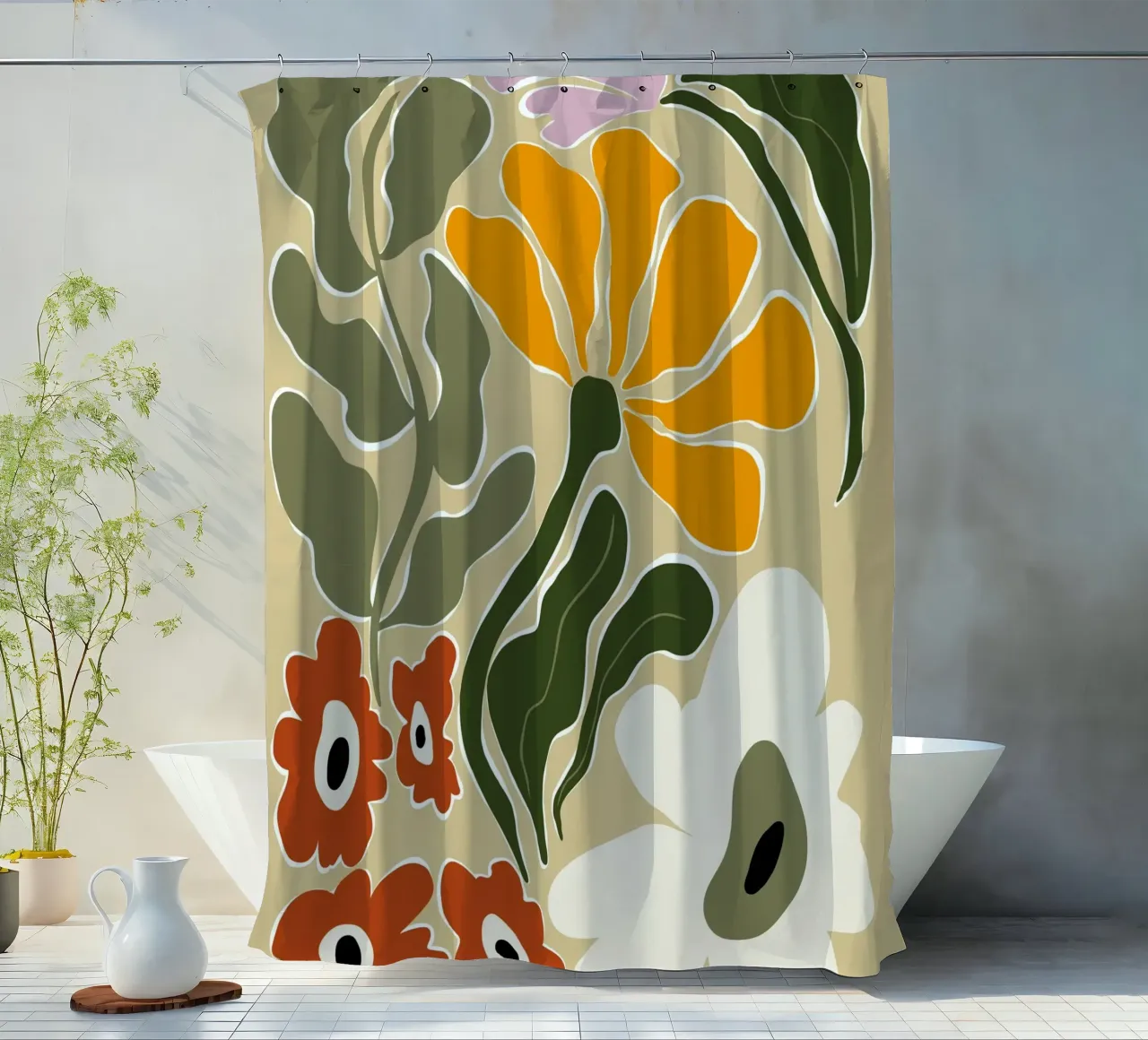 Bloomscape di metà secolo tenda da doccia da Miho Art Studio