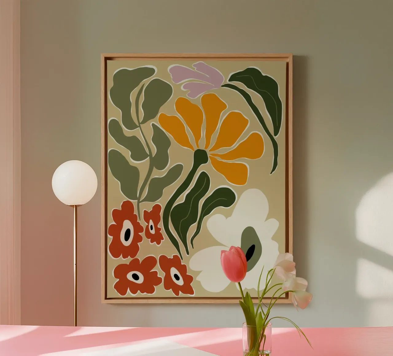 Bloomscape di metà secolo tela con Cornice a cassetta da Miho Art Studio