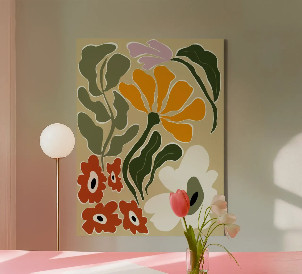 Bloomscape di metà secolo tela con Cornice a cassetta da Miho Art Studio