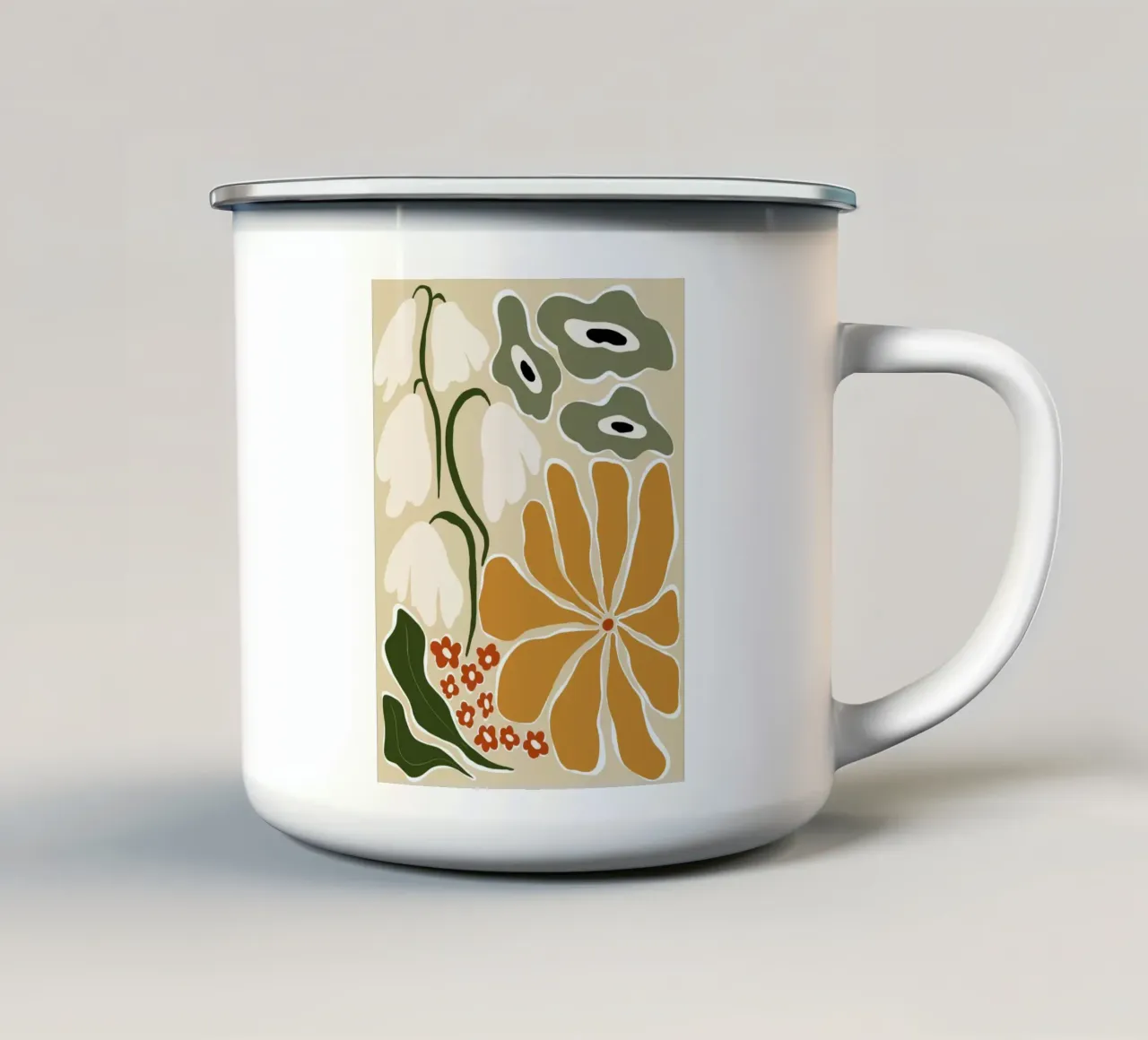 Fiori classici del Mid-Century tazza in smalto da Miho Art Studio