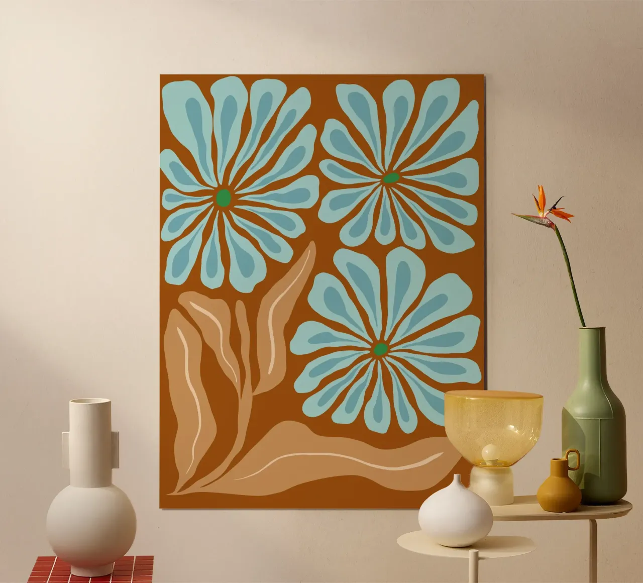 Fiori d'ambra poster con telaio in legno da Miho Art Studio