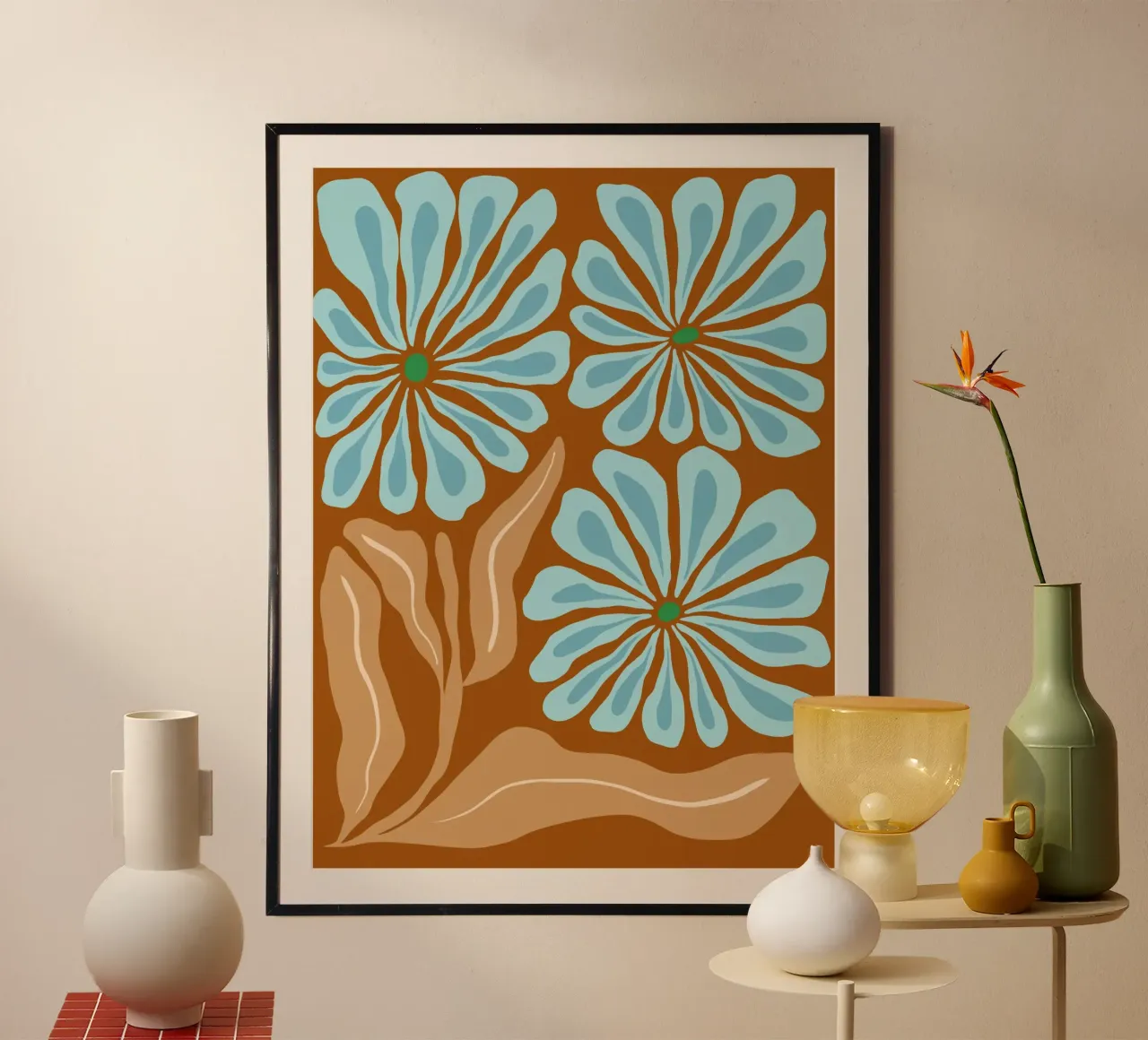 Fiori d'ambra poster con telaio in legno da Miho Art Studio