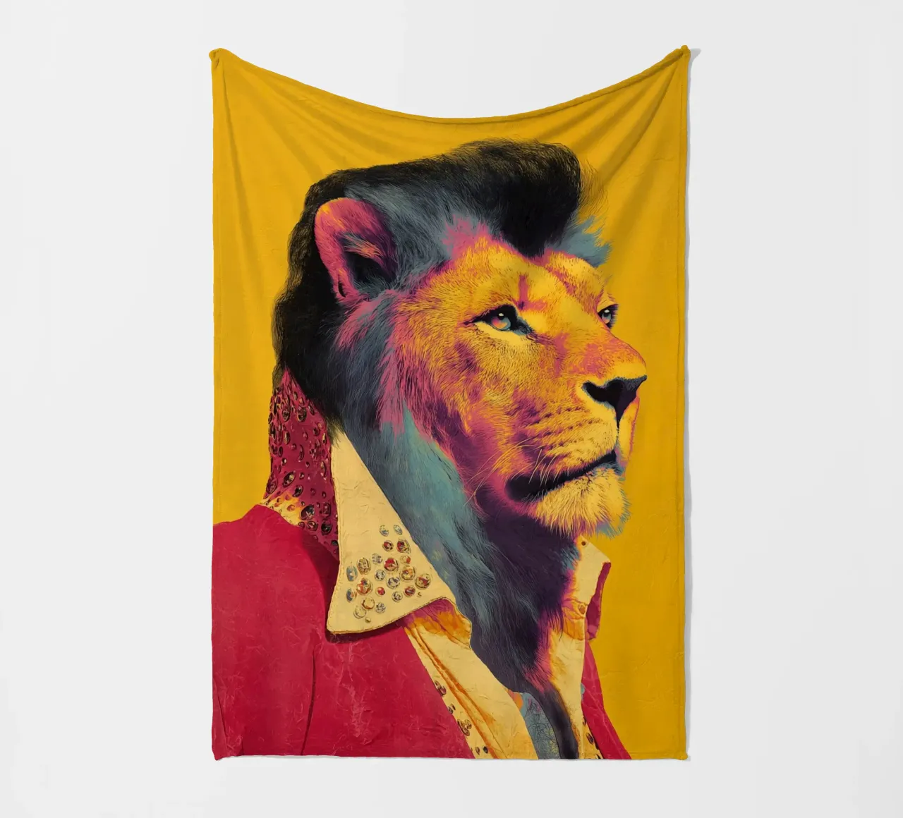 Elvis in een leeuwenlook fleecedeken van Carinaprint