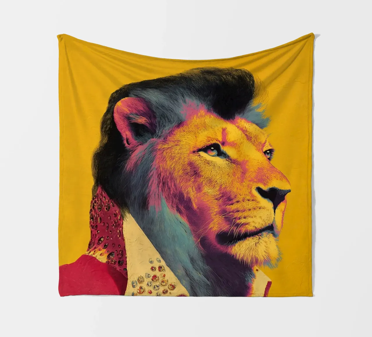 Elvis in een leeuwenlook fleecedeken van Carinaprint