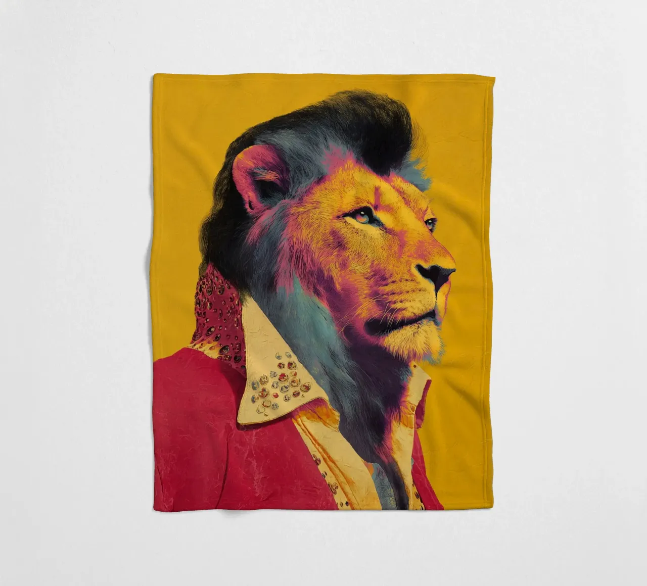 Elvis in een leeuwenlook fleecedeken van Carinaprint