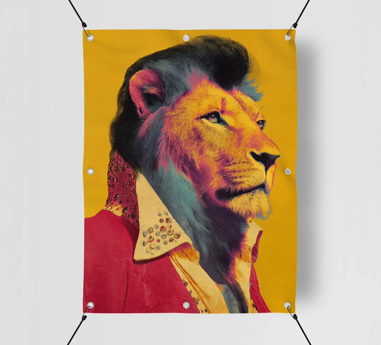 Elvis con un look da leone telo in pvc da Carinaprint