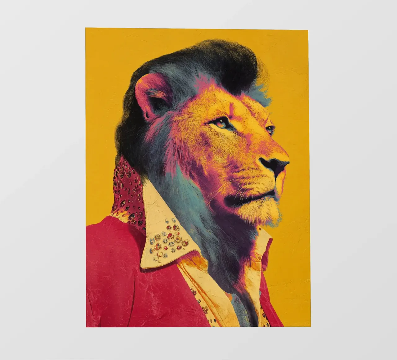 Elvis con un look da leone telo in pvc da Carinaprint
