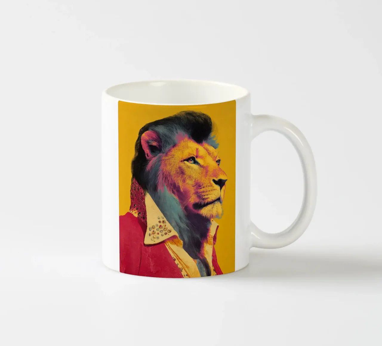 Elvis in een leeuwenlook keramische mok van Carinaprint