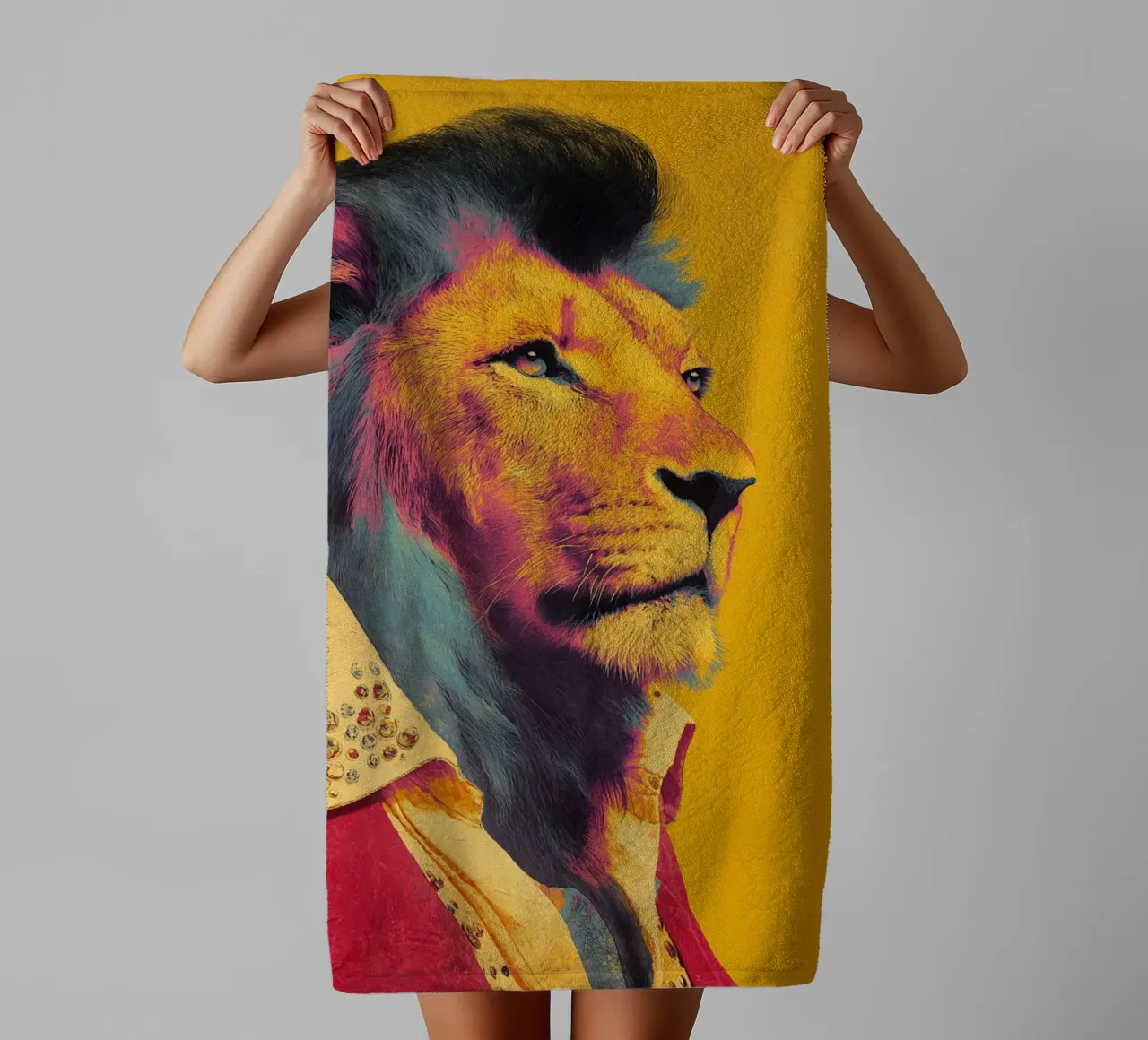 Elvis in een leeuwenlook badhanddoek van Carinaprint