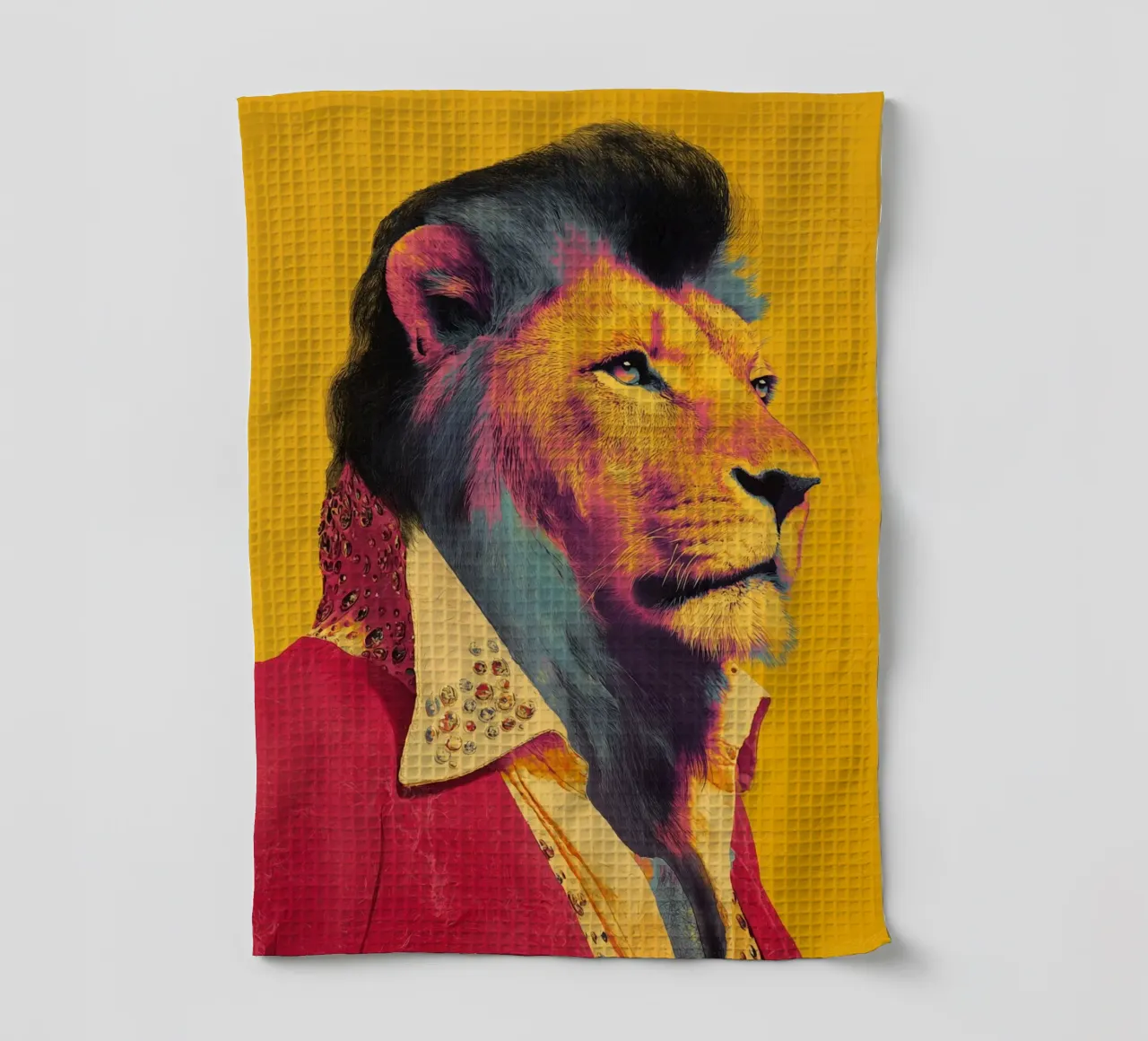Elvis in een leeuwenlook theedoek van Carinaprint