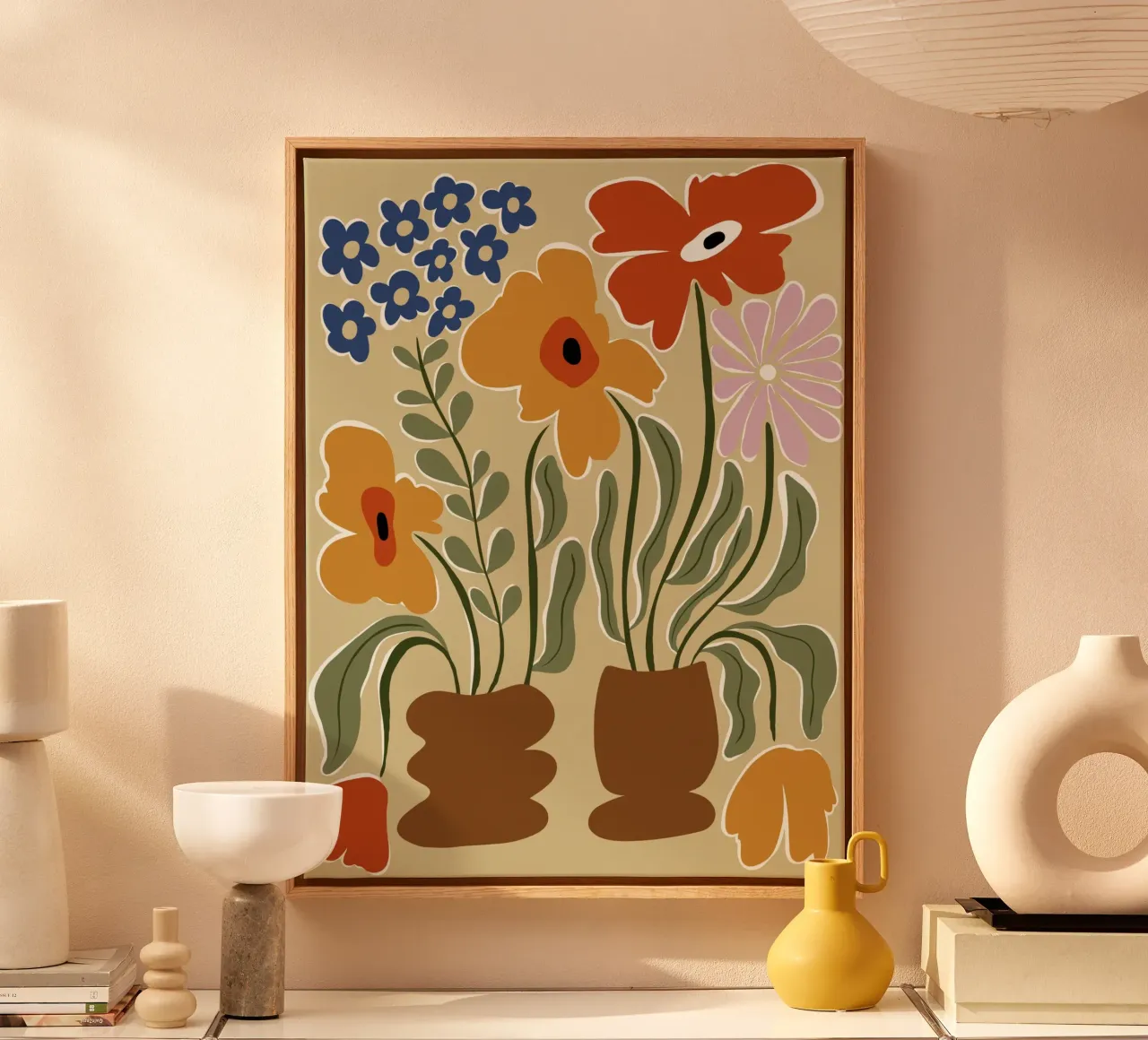 Colore classico in fiore tela con Cornice a cassetta da Miho Art Studio