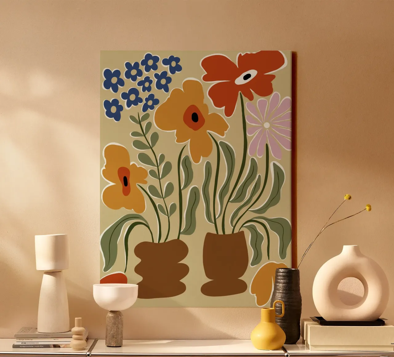 Colore classico in fiore tela con Cornice a cassetta da Miho Art Studio